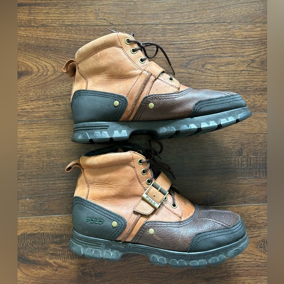 Polo Ralph Lauren Mens Brown Leather Lace-Up Zip Boots Size 10D - Picture 1 of 10